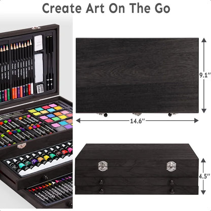 175-Piece Deluxe Art Set – Professional Wooden Case Kit with Drawing Pads, Acrylic Paints, Crayons & Colored Pencils
