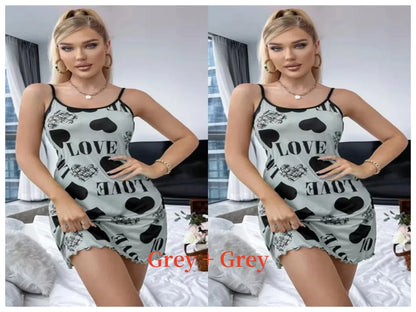 Women’s Cute Cartoon Nightgown - Sexy Halter Back Summer Pajamas & Home Wear Short Dress