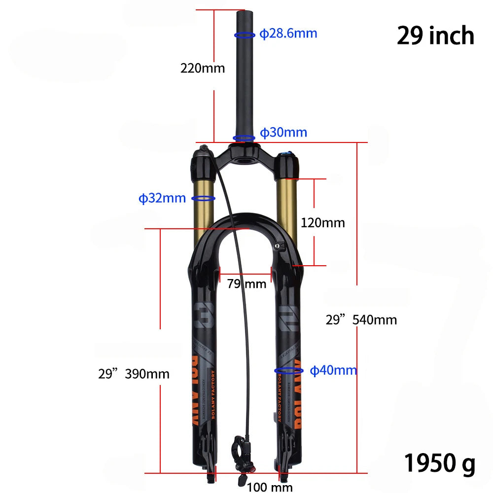 BOLANY Mountain Bike Fork – 29 Inch MTB Air Suspension, Shock Absorbing Fork for Downhill & MTB Bikes