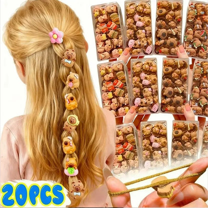 10/20PCS Cute Capybara Hair Ties for Kids - Resin Animal Elastic Hair Bands and Cartoon Hair Accessories for Girls