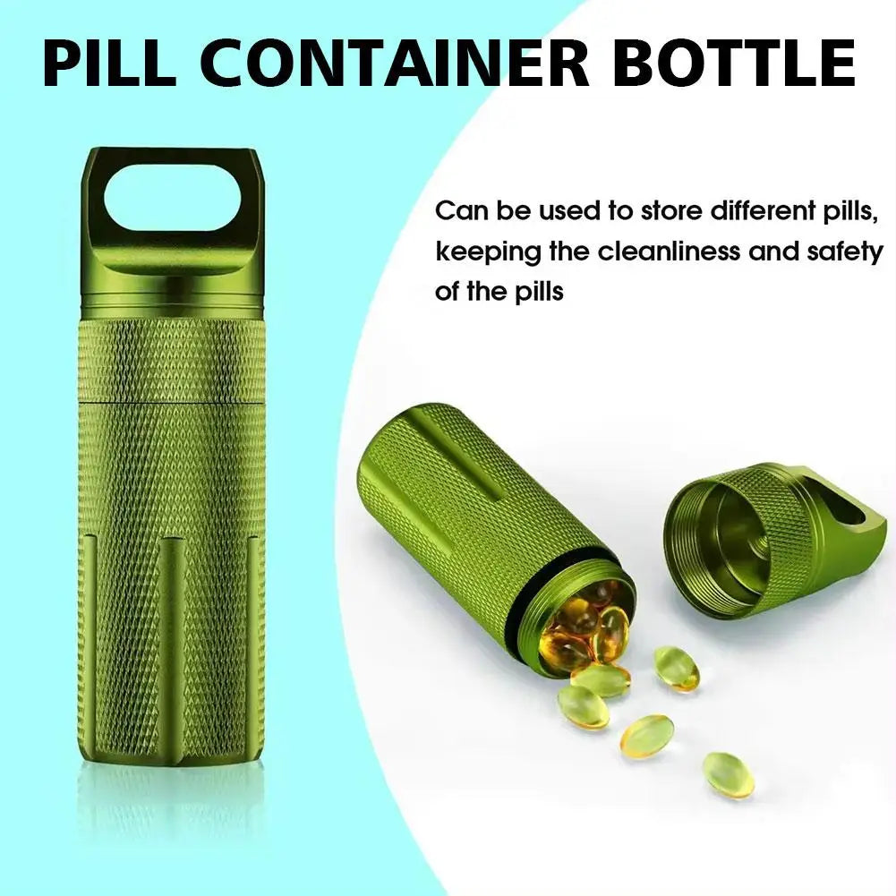 Aluminum Alloy Airtight Pill Container — Portable Waterproof EDC Single-Chamber Capsule Holder & Medicine Case