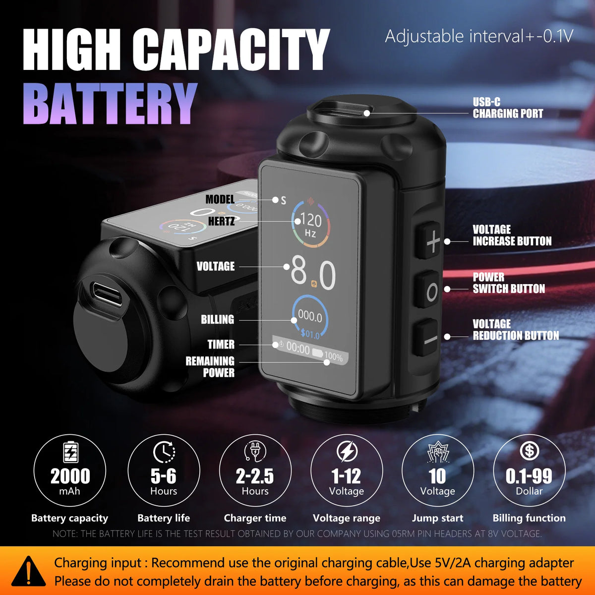 Ambition Traveler-T2 Wireless Tattoo Machine - Adjustable Stroke Tattoo Pen with 2000mAh Battery