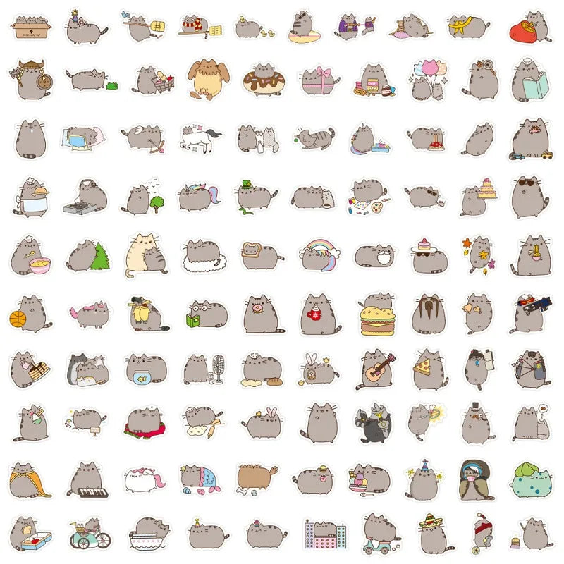 100-Piece Cute Pusheen Cartoon Stickers - Creative Doodle Stickers for Journals, Laptops, Scrapbooks, and DIY Crafts