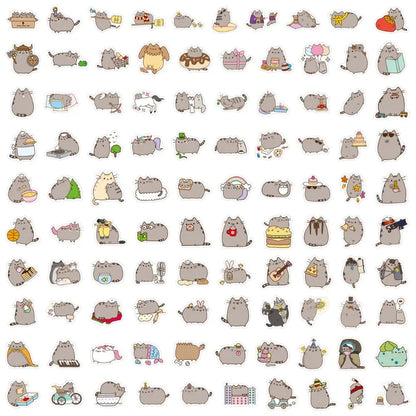 100-Piece Cute Pusheen Cartoon Stickers - Creative Doodle Stickers for Journals, Laptops, Scrapbooks, and DIY Crafts