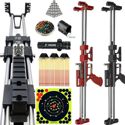 80lbs Telescopic Long-Pole Slingshot – All-Metal Powerful Laser Hunting Sling Shot with Accessory Mount