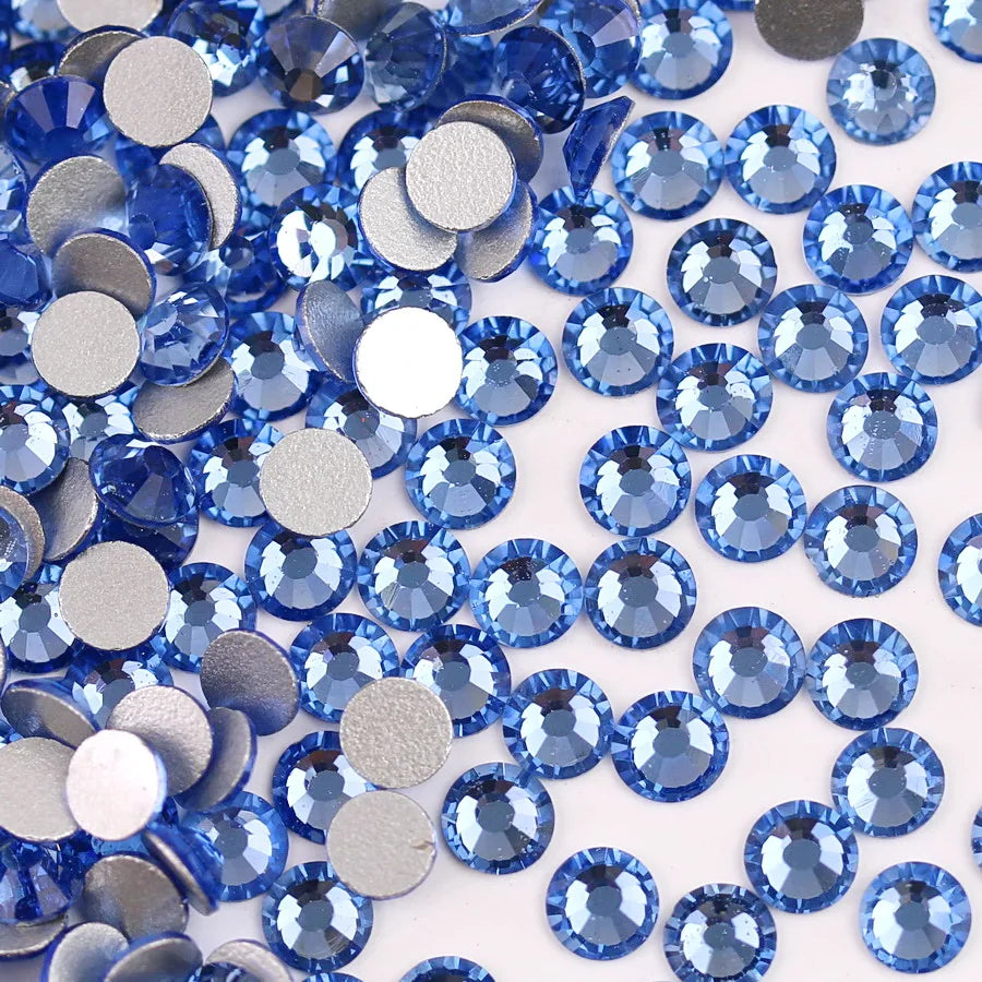 Glass Crystal Flatback Rhinestones Set SS6–SS30 – Non-Hotfix Round Glue-On Gems for Nail Art, DIY Crafts & Jewelry Decoration