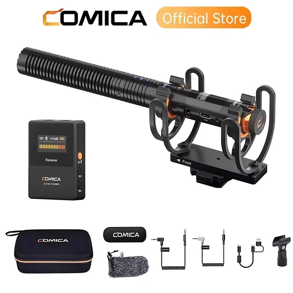 COMICA VM30 2.4G Wireless Shotgun Microphone – Super Cardioid Condenser Mic with Gain Control for Camera, Smartphone & PC