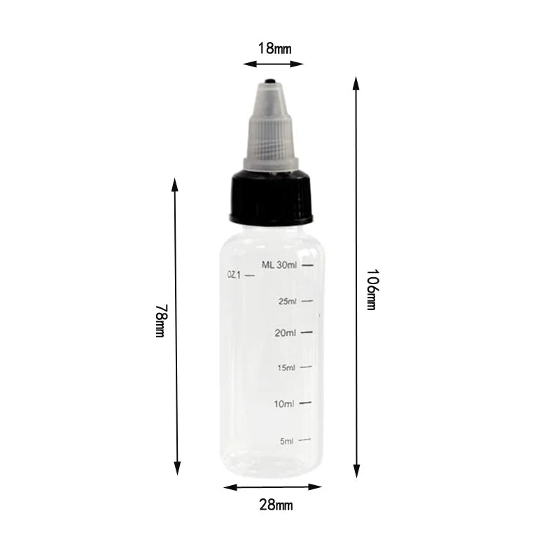 30ml-500ml Empty Hair Dye Bottles — Measured Twist Cap Refillable Squeeze Containers