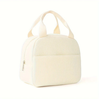Reusable Thermal Insulated Bento Bag – Embroidered Corduroy Portable Lunch Bag for Kids, School, Travel, and Work Trips