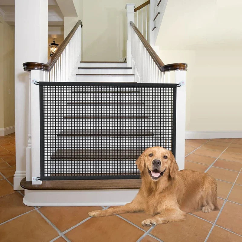 Pet Dog Barrier Fence – Folding Breathable Mesh Playpen with 4 Hooks for Safety, Isolation & Stairs Gate