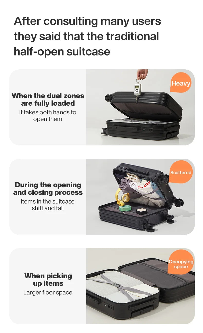 Mixi PC Aluminum Frame Suitcase — Front-Opening Rolling Travel Luggage, 20", 24" & 26" Carry-On M9291