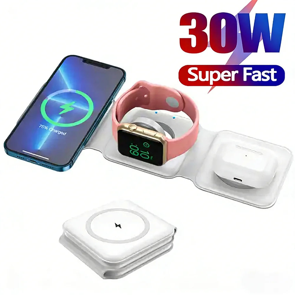 3-in-1 Magnetic Wireless Charging Pad for iPhone 13–16 Series, Apple Watch 8/9 and AirPods - Fast Charging Dock Station