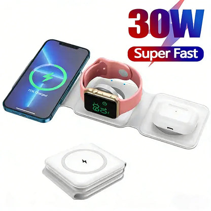 3-in-1 Magnetic Wireless Charging Pad for iPhone 13–16 Series, Apple Watch 8/9 and AirPods - Fast Charging Dock Station