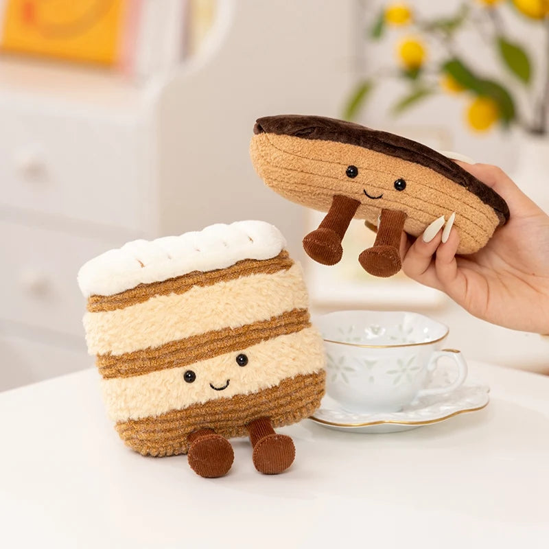 Cute Dessert Plush Toys – Soft Cake, Waffle, Pancake, Macaron, Éclair Stuffed Dolls for Kids Gift & Home Decor