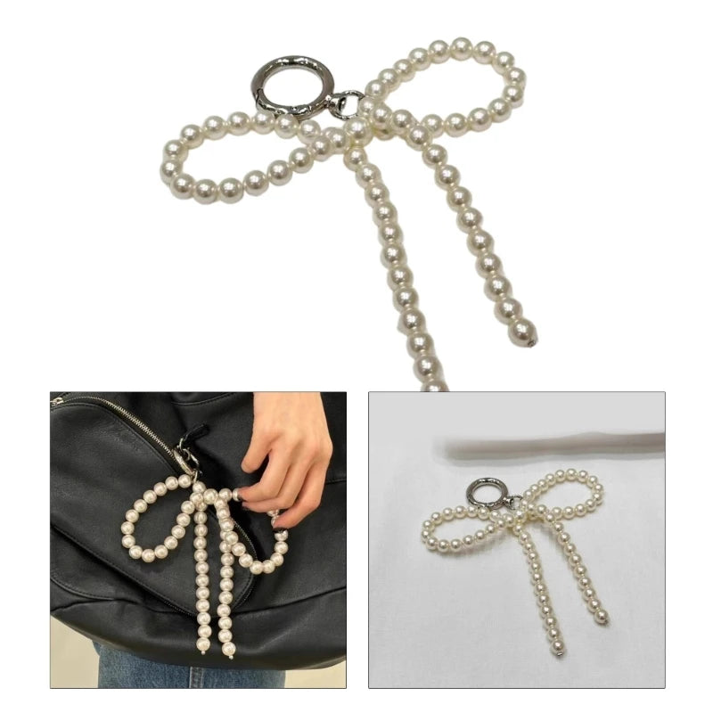 Fashion Pearl Bowknot Keychain Pendant – Hanging Ornament Charm for Backpack, Keyring Jewelry for Girls & Women