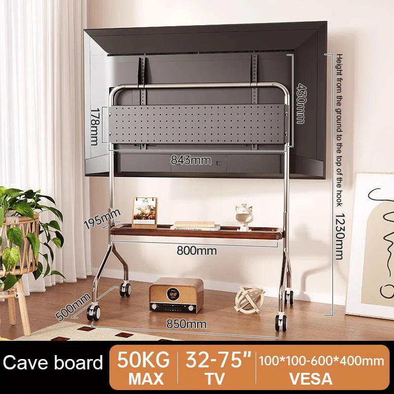 Rolling TV Stand on Wheels – Mobile Cart for 32–75in LCD & LED Flat/Curved TVs, Holds 110lbs, VESA 600x400mm