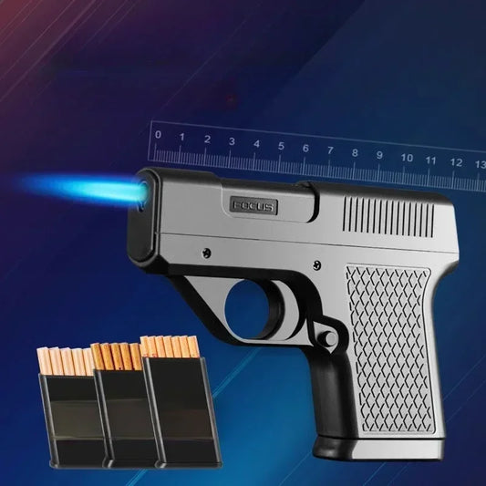 2026 Clip Gun Type Butane Lighter - Windproof Jet Blue Flame Cigarette Holder Gift for Men (No Gas Included)