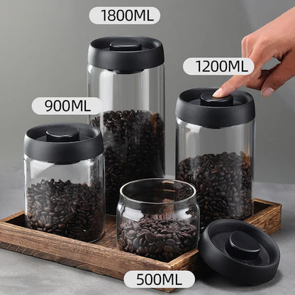 Vacuum Sealed Glass Coffee Bean Jar — Airtight, Moisture-Proof Household Container with Air Extraction for Fresh Coffee