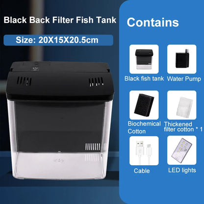Mini Fish Tank for Living Room - Self-Circulating Eco Tank with Back Filter for Goldfish