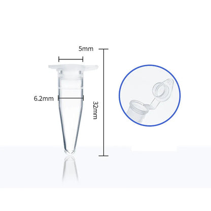 50PCS Micro 0.2ml Centrifuge Tubes – Transparent Plastic Test Tube Containers with Lids for Lab Use