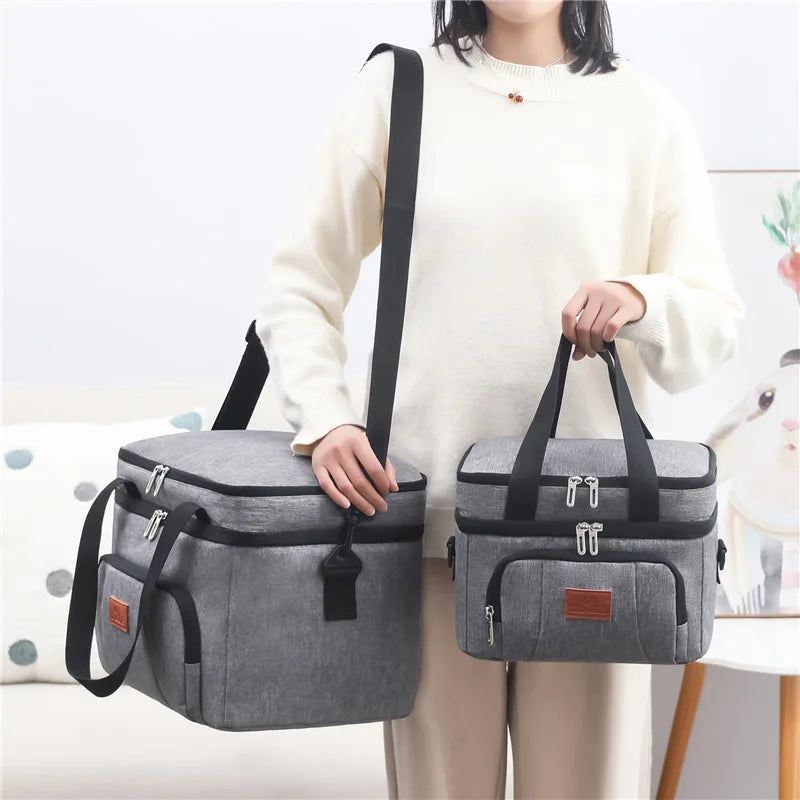 Multifunctional Double Layer Cooler Lunch Bag – Large Capacity Tote with Shoulder Strap for Travel, Picnic & Daily Use