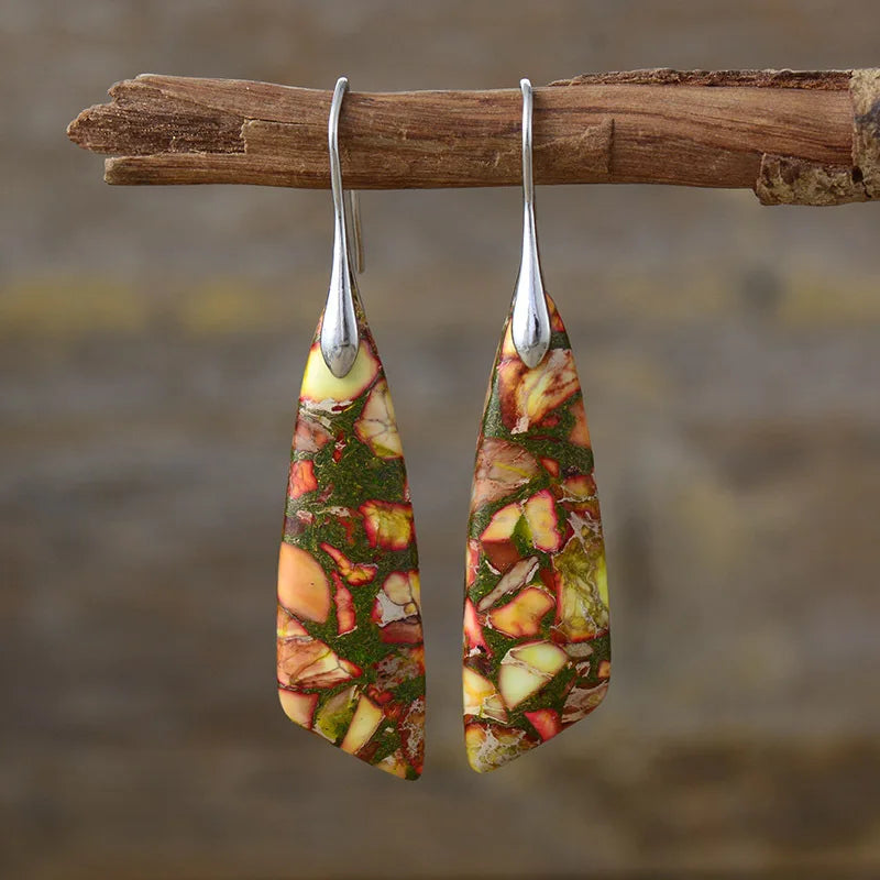 Bohemian Natural Stone Geometric Earrings - Luxury Emperor Stone Pendant Jewelry for Women