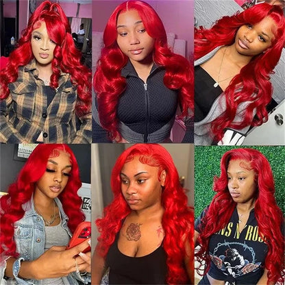 30 Inch Hot Red Body Wave Wig – 13x4 Lace Front, Pre-Plucked Brazilian Human Hair, HD Transparent 13x6 Lace Frontal Wig