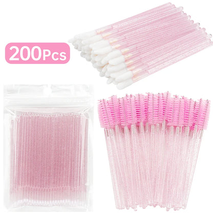 200pcs Eyelash Extension Makeup Set - Micro Brushes, Lash Removal Tools & Lip Line Brushes for Women