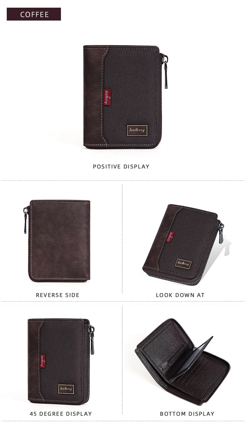 Baellerry RFID Short Men’s Wallet — Luxury Zipper Card Holder with Coin Pocket & Photo Slots