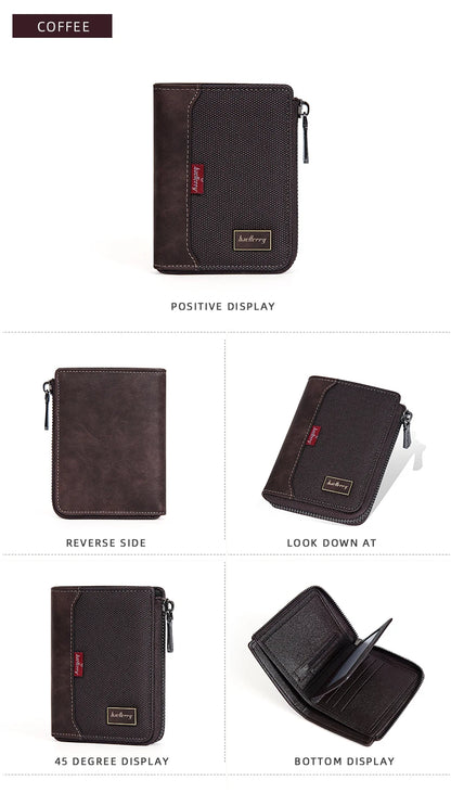Baellerry RFID Short Men’s Wallet — Luxury Zipper Card Holder with Coin Pocket & Photo Slots