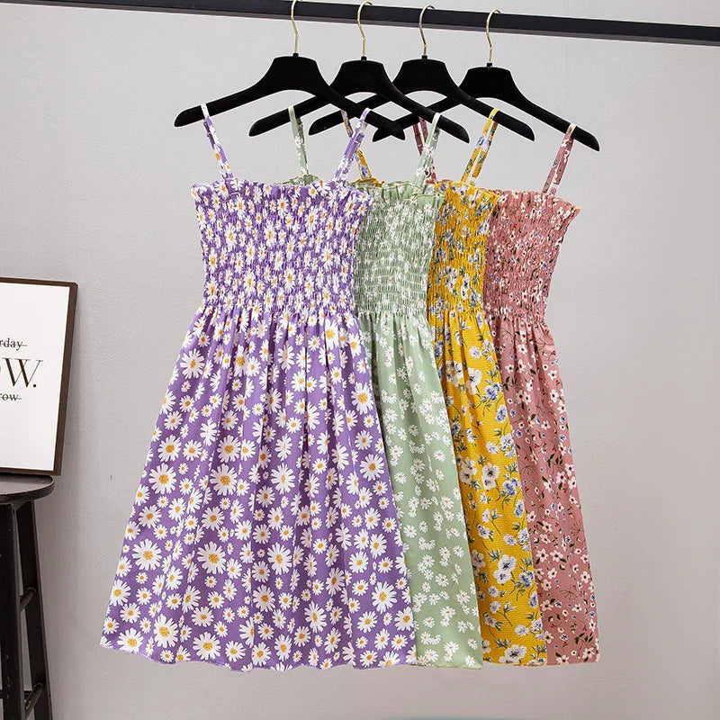 Women’s Summer Mini Dress – Casual Sleeveless Spaghetti Strap Chiffon Dress with Elastic High Waist