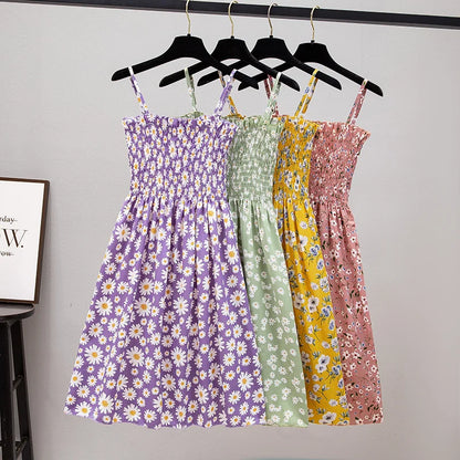 Women’s Summer Mini Dress – Casual Sleeveless Spaghetti Strap Chiffon Dress with Elastic High Waist