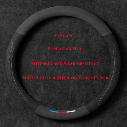 Universal Suede Leather Steering Wheel Cover – Breathable Anti-Slip Car Accessory for 37-38cm Wheels