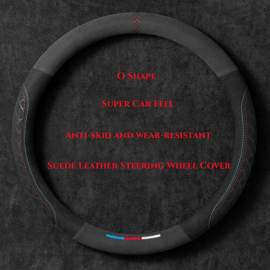 Universal Suede Leather Steering Wheel Cover – Breathable Anti-Slip Car Accessory for 37-38cm Wheels