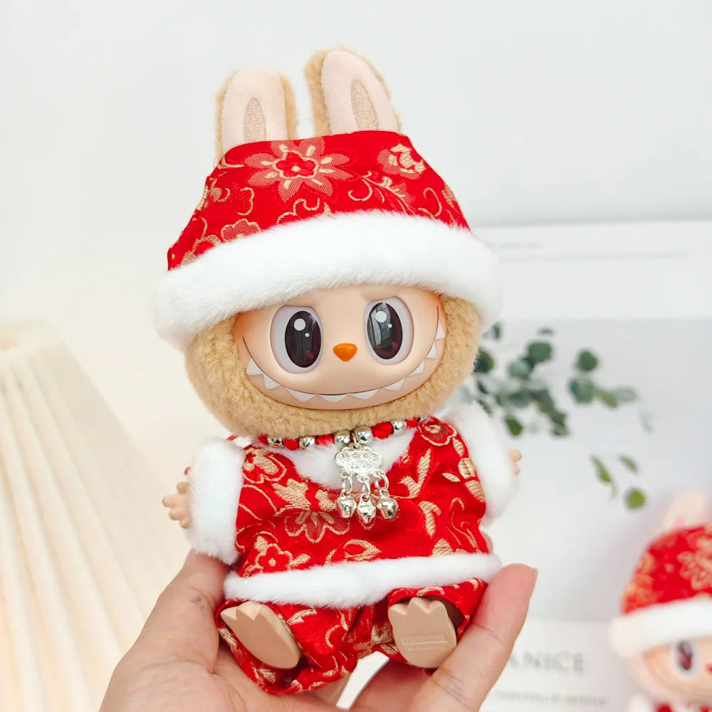 17cm Mini Plush Doll Clothes — Outfit Accessories for Labubu V1 & V2, Christmas Cookie Man Sweater Hat, New Year Gift