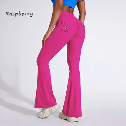 DIAS FIT JOY Women’s High-Waisted Bell Bottom Yoga Pants – Pocket Hip-Lifting Quick-Dry Fitness Gym & Running Leggings