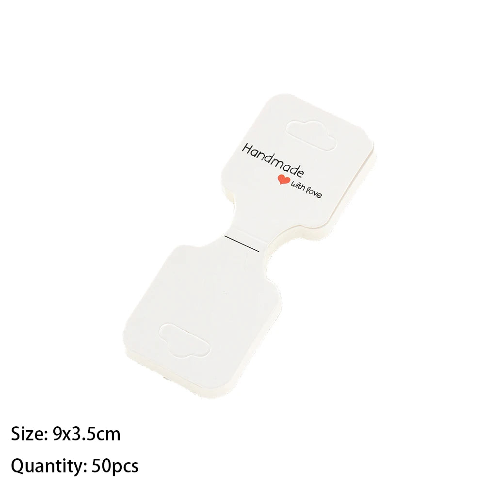 50PCS Blank Jewelry Display Cards — Foldable Adhesive Price Tag Holders for Necklaces & Bracelets, Small Business Packaging Supplies