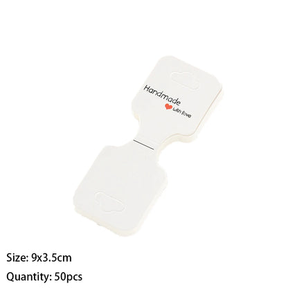 50PCS Blank Jewelry Display Cards — Foldable Adhesive Price Tag Holders for Necklaces & Bracelets, Small Business Packaging Supplies