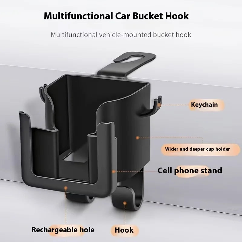 2-Pack Car Seat Back Organizer – Cup Holder, Hook & Phone Bracket Rear Storage for Water Bottle, Phone & Car Interior Accessories