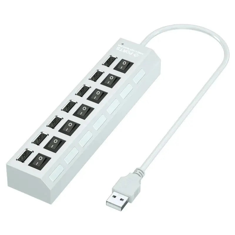 High-Speed USB 2.0 Hub with 4 or 7 Ports - Multi-USB Splitter with LED Indicator and Individual Switches for PC and Laptop