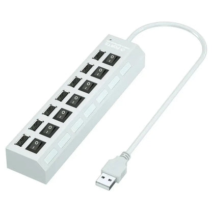 High-Speed USB 2.0 Hub with 4 or 7 Ports - Multi-USB Splitter with LED Indicator and Individual Switches for PC and Laptop