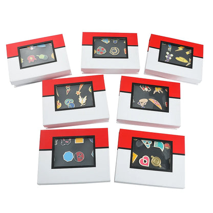 Pokemon Gym Badge Pin Set - Kanto to Kalos League Region Collectible Brooch Box