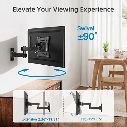 Full Motion Corner TV Wall Mount Bracket – Swivel & Tilt Adjustable Holder for 10-32" Monitors, Universal VESA 100x100mm
