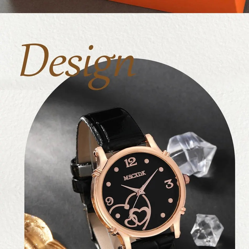 Women’s Fashion Leather Belt Watch Set – Butterfly Wallet, Glasses, and Quartz Wristwatch Dress Clock Montre Femme