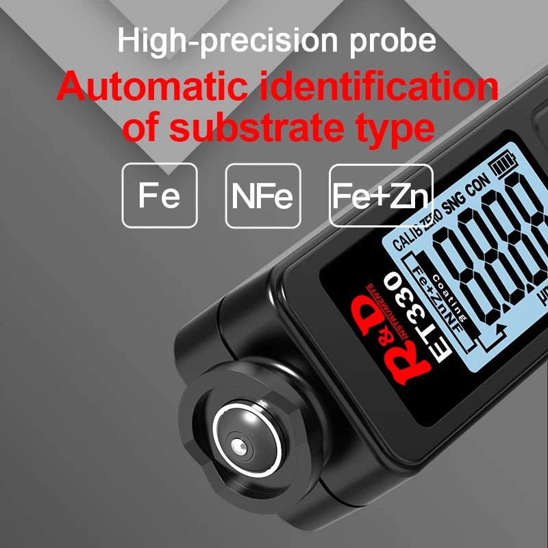 R&D ET330+Zn Car Paint Thickness Gauge - 0–1500μm Fe & NFe Coating Tester for Automotive Metal Surfaces
