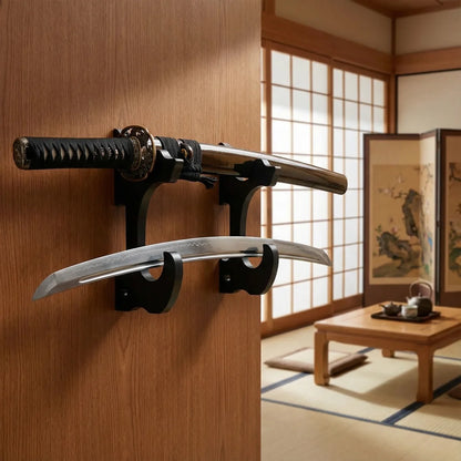 Wooden Wall Sword & Rifle Display Shelf – Samurai Katana Stand & Gun Storage Rack Organizer for Home Decor & Collection Showcase