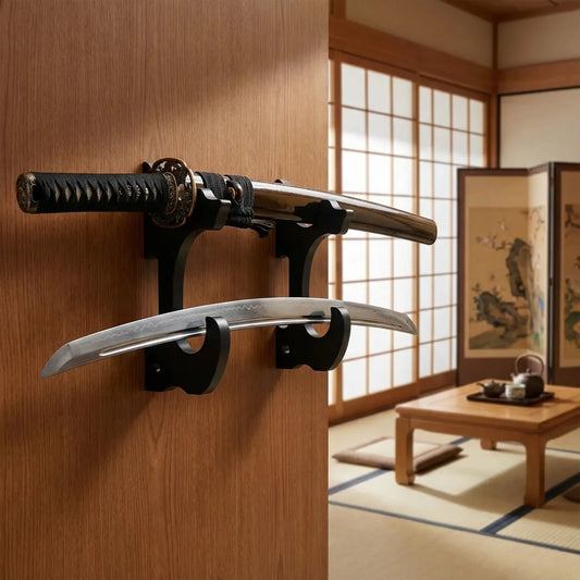 Wall Mounted Sword Display Rack - Wooden Katana & Weapon Storage Shelf for Samurai Decor Collection
