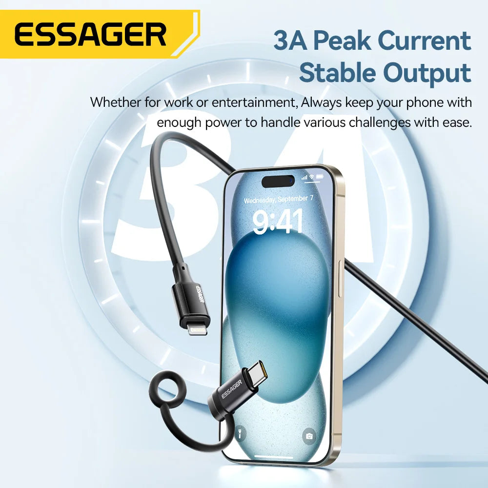 Essager Lightning to Type-C Adapter – 3A Fast Charging iOS Female to Type-C Male Connector for iPhone 15/14/13 Pro, iPad Converter