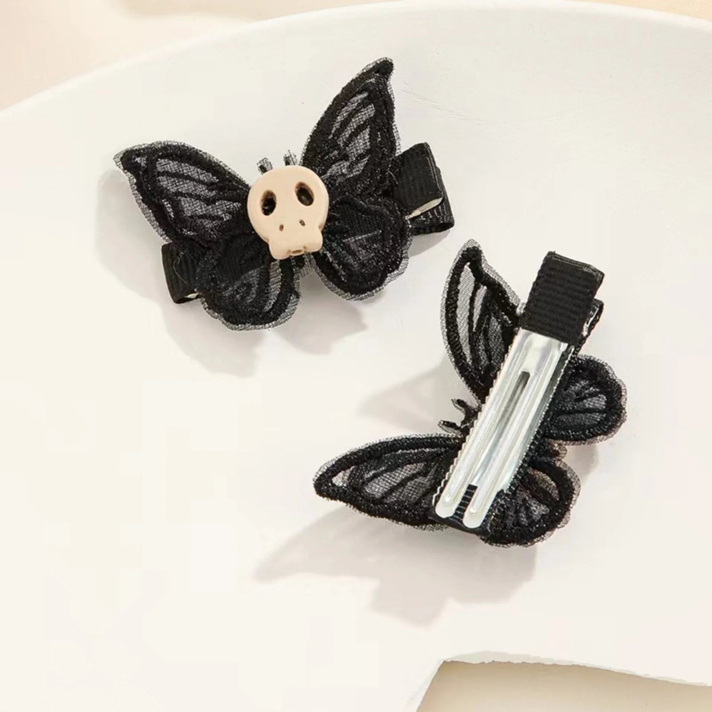 Black Lace Skull Hair Clips - Gothic Style Edgy Hair Accessories for Women