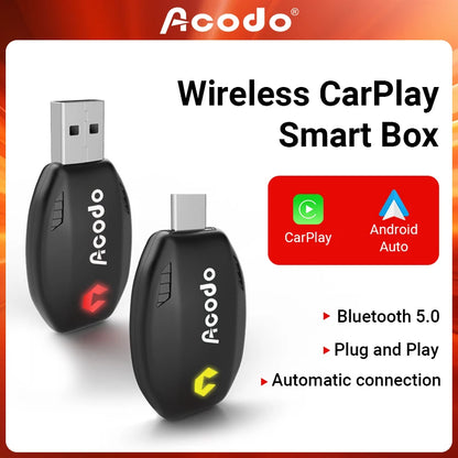 Acodo Wired to Wireless CarPlay Dongle – Android Auto Adapter, Fast WiFi, USB Type-C Plug & Play